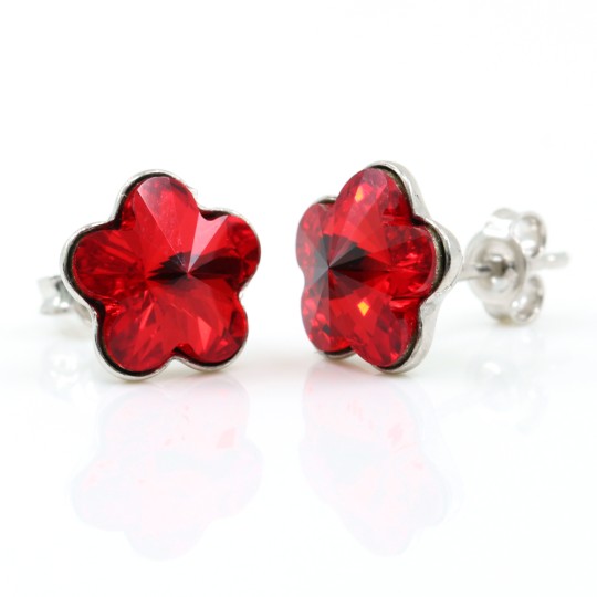 Cercei cu cristale fancy floare Swarovski de 10mm Light Siam, argint 925 rodiat