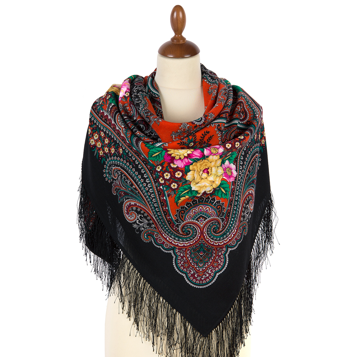 Premium shawl Autumn Bonfires, wool, black - 125x125cm