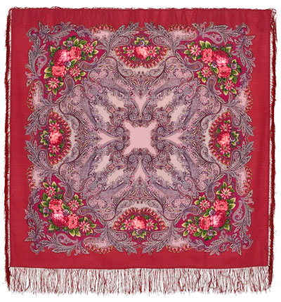 Premium shawl Butterfly dream, wool, raspberry red - 125x125cm