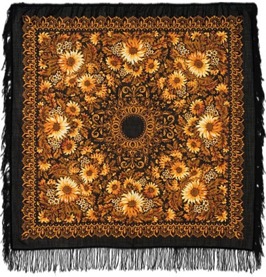 Sal rusesc Sunflowers din lana, negru, 125x125cm