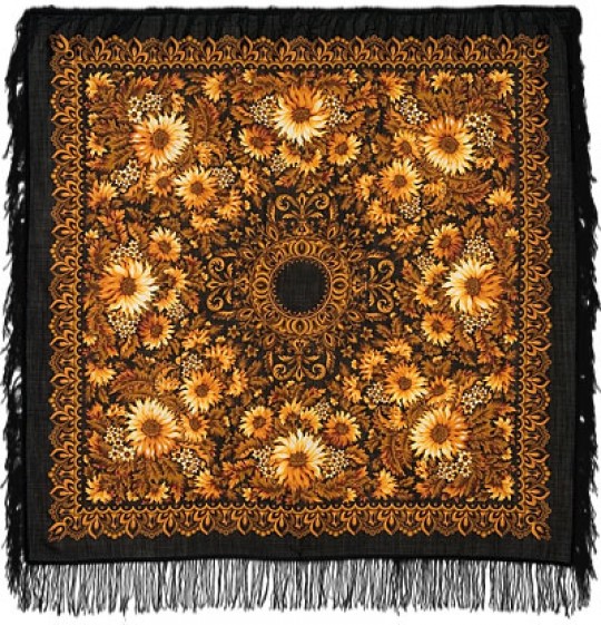 Premium shawl Sunflowers, wool, black - 125x125cm