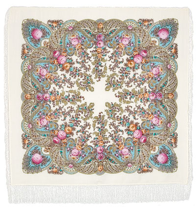 Sal premium Spring creek din lana, ivory, 125x125cm