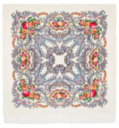 Sal premium Butterfly dream din lana, ivory, 125x125cm