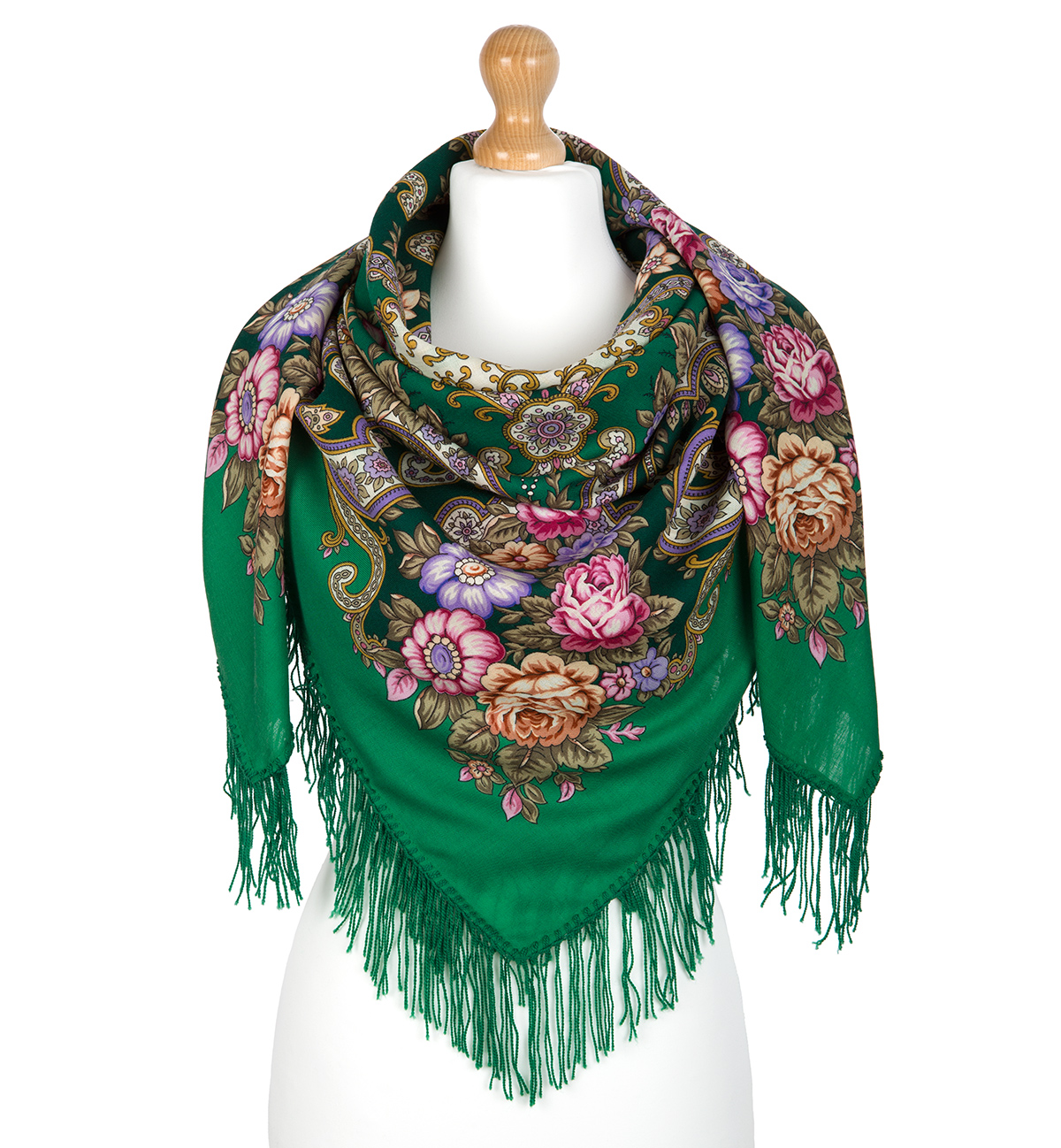 Russian shawl In the Land of Wonders, wool, green - 125x125cm