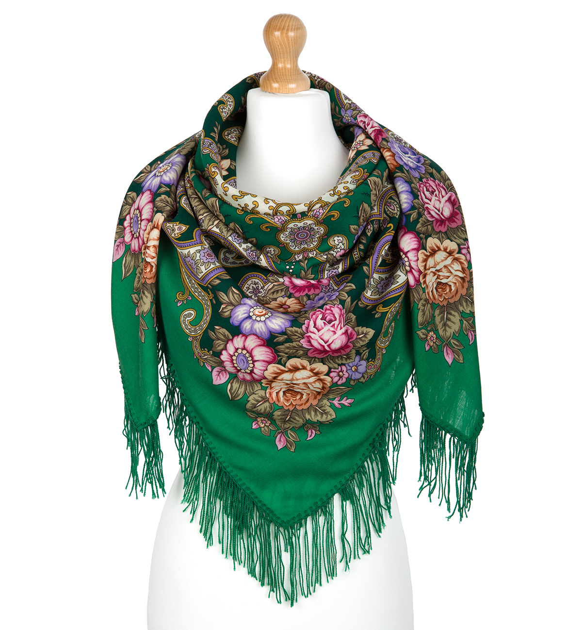 Premium shawl In the Land of Wonders, wool, green - 125x125cm