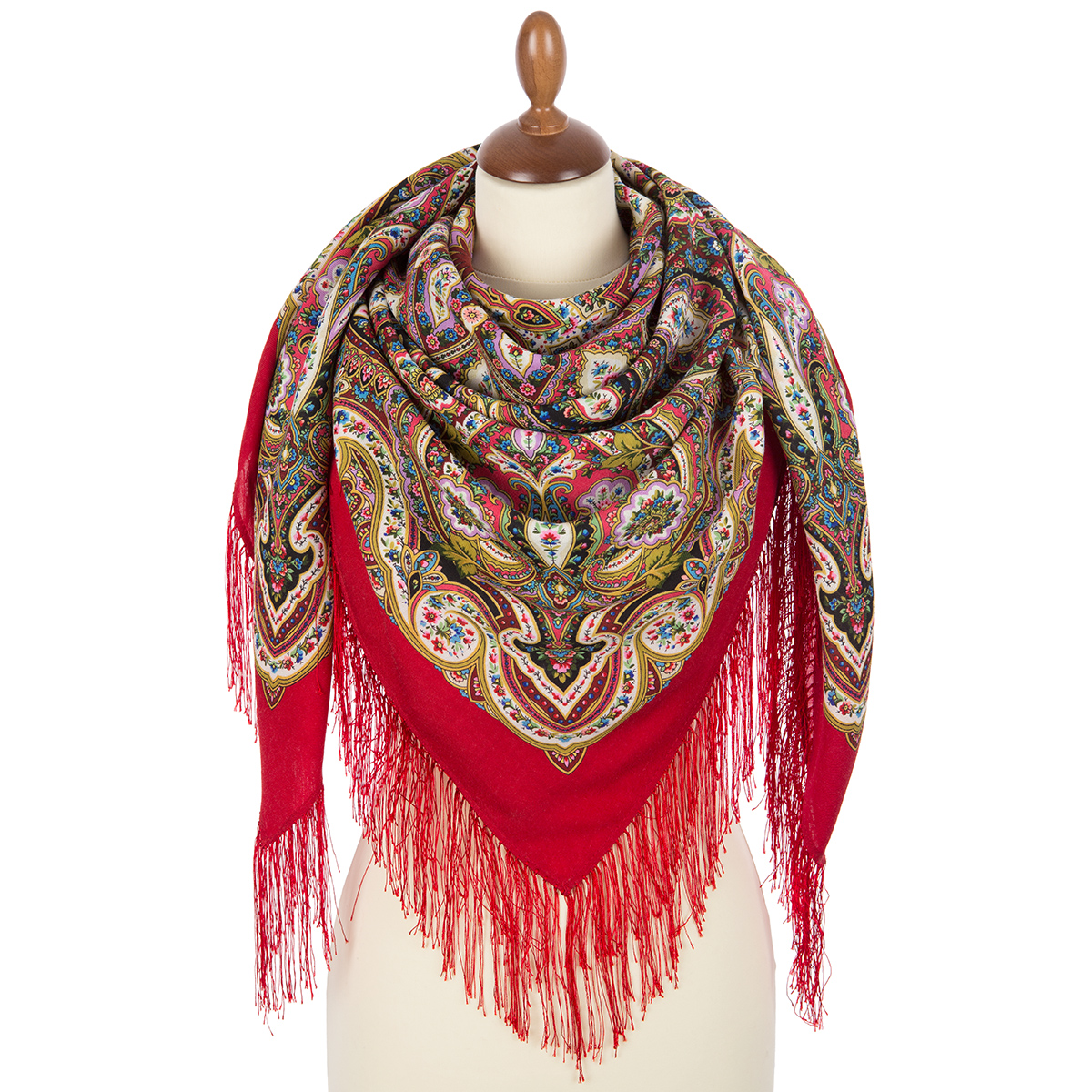 Premium shawl Golden Cage, wool, red - 125x125cm