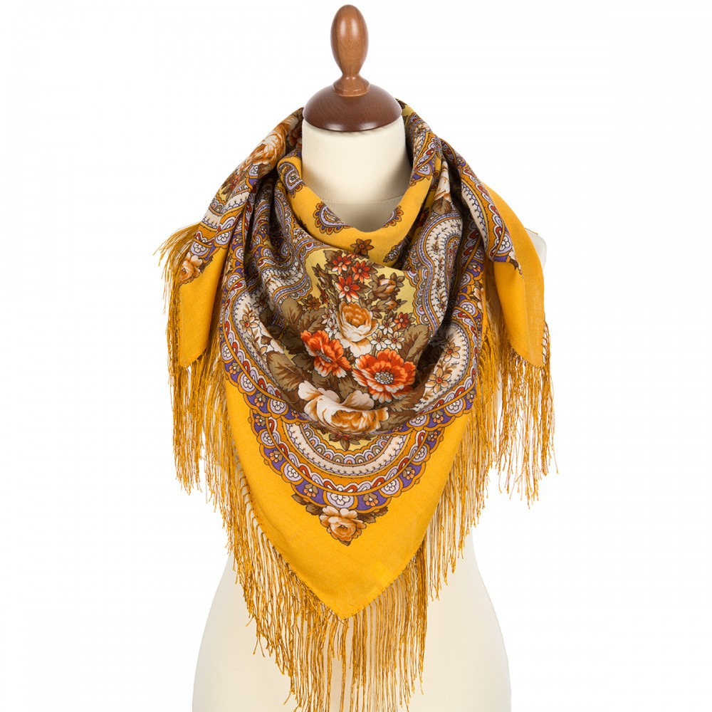 Premium scarf On The Wings of Memory, wool, yellow - 89x89cm