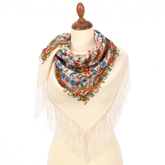 Esarfa premium Show-booth din lana, ivory, 89x89cm