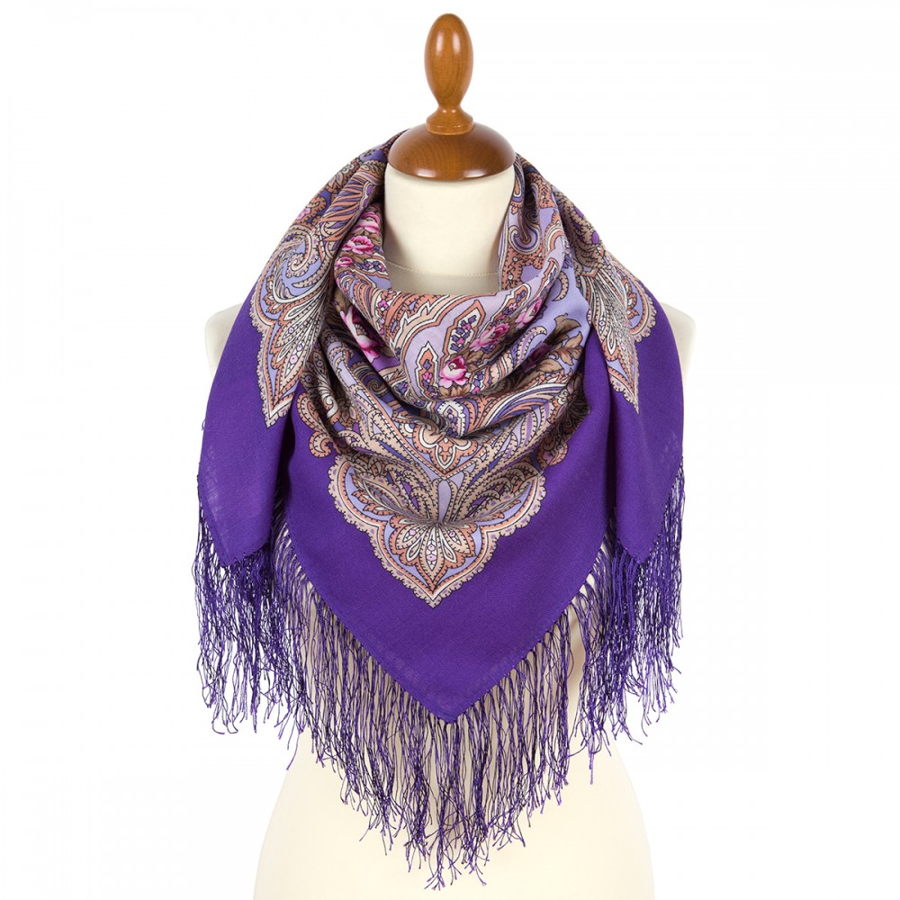 Premium scarf At the dark blue sea, wool, mauve - 89x89cm