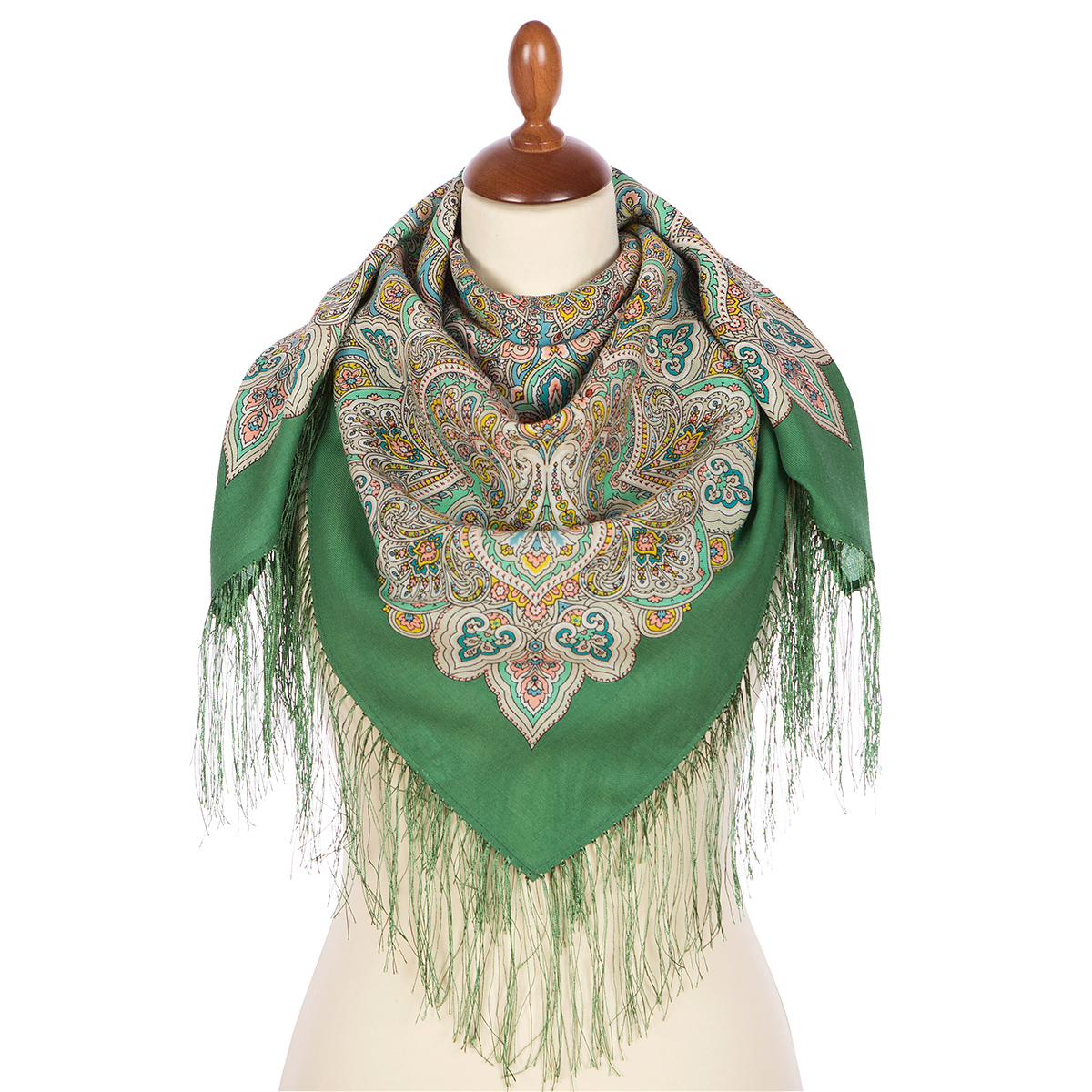 Premium scarf Nightingale, wool, green - 89x89cm