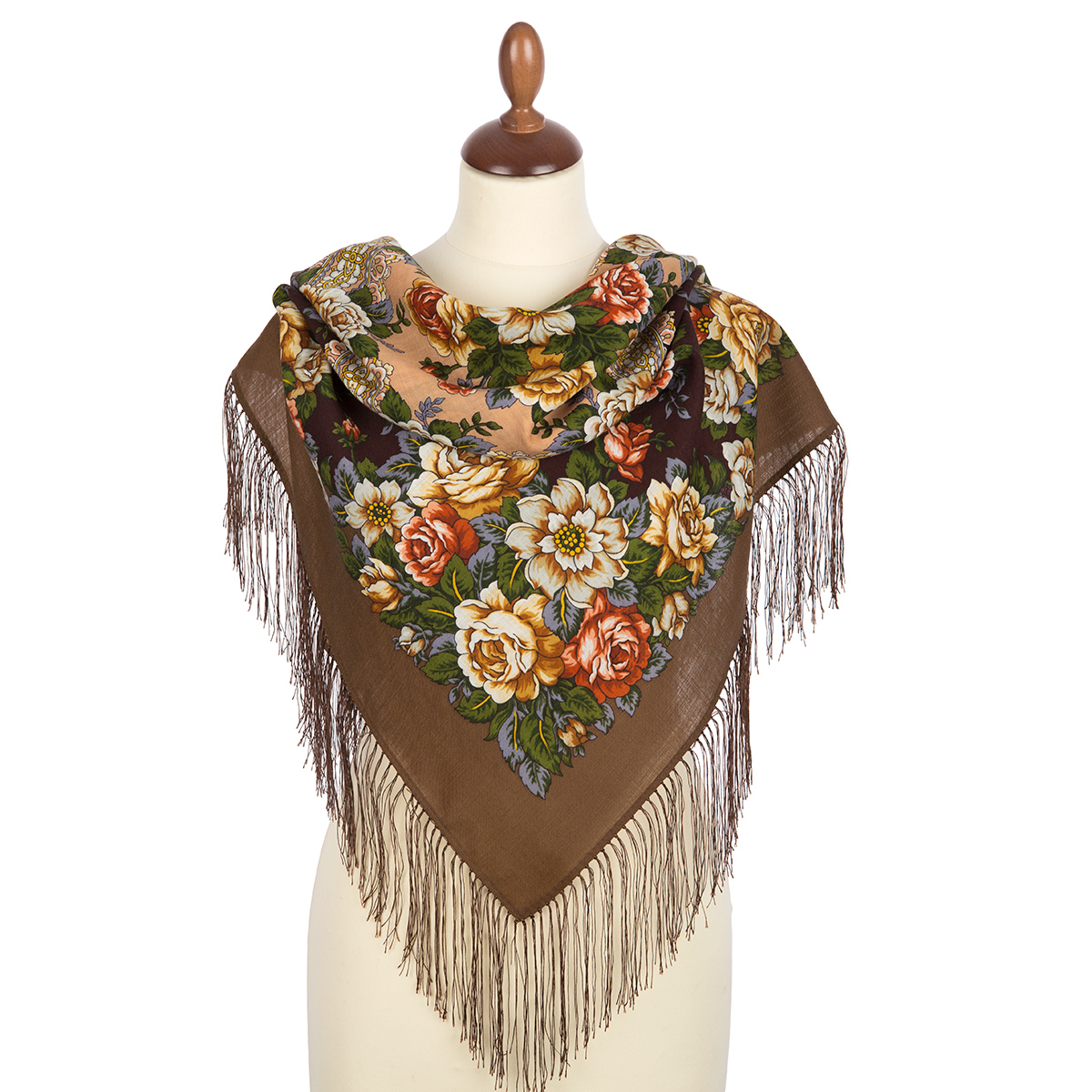 Esarfa premium Rose City region din lana, maro, 89x89cm