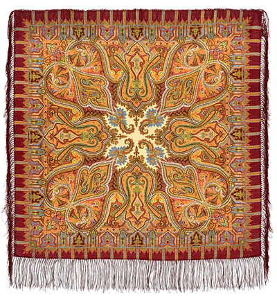 Esarfa ruseasca Saffron din lana, grena, 89x89cm