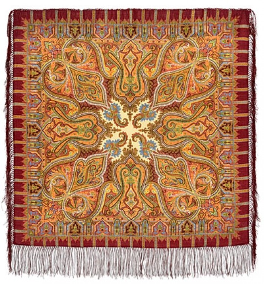 Esarfa premium Saffron din lana, grena, 89x89cm