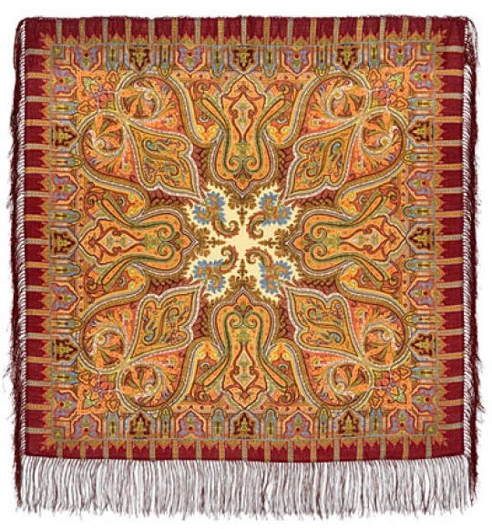 Premium scarf Saffron, wool, garnet - 89x89cm