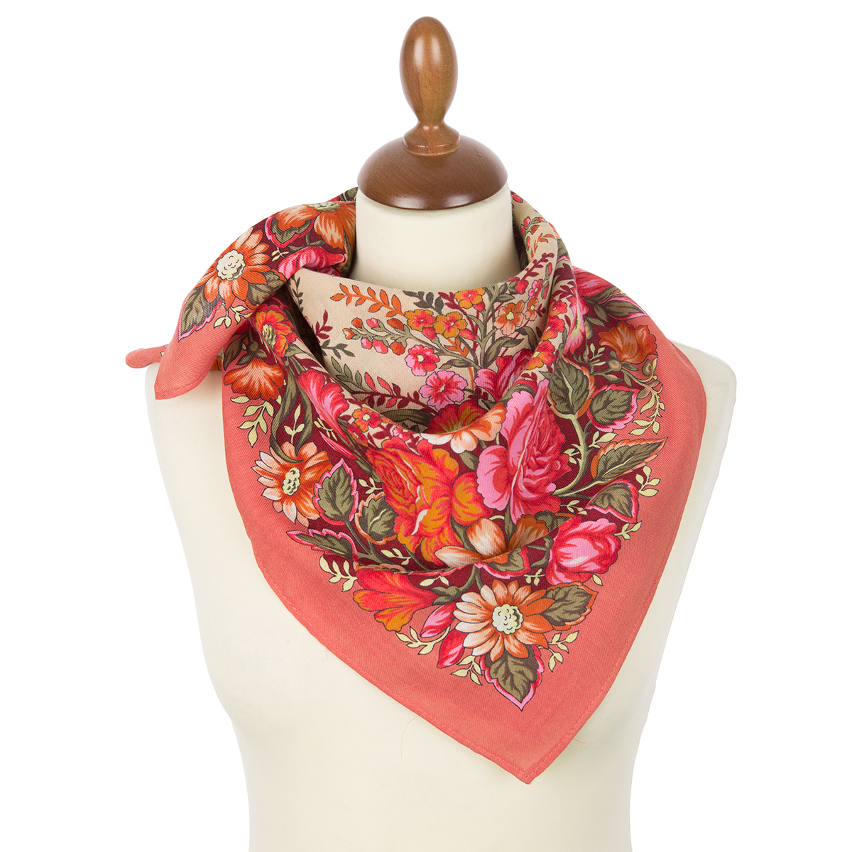 Esarfa premium Cherished Dream din lana, frez coral, 72x72cm