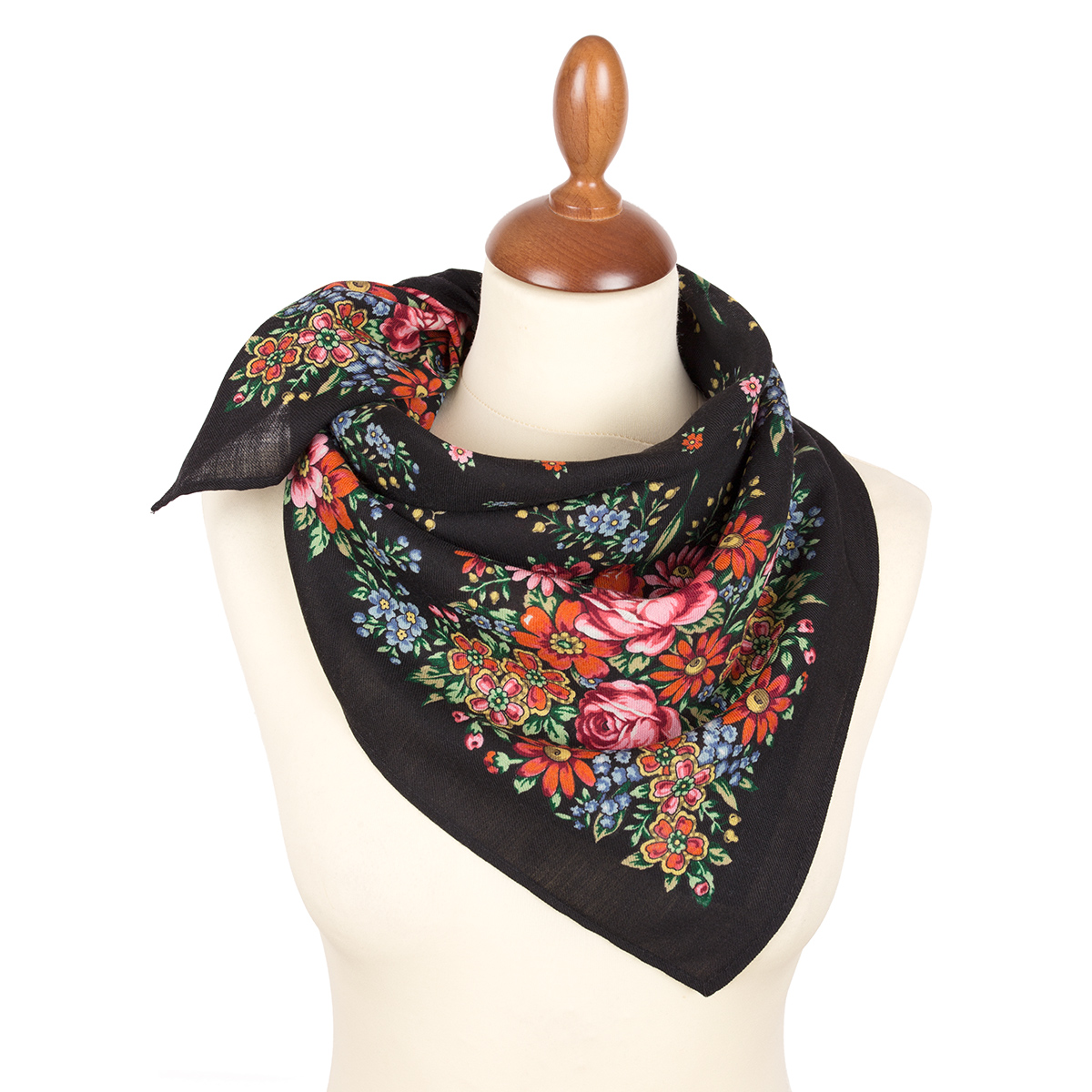 Premium scarf My Garden wool, black - 72x72cm