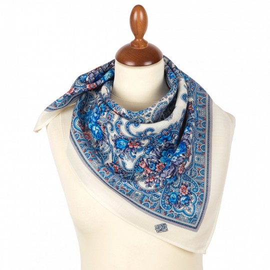 Premium scarf Merry Days wool, ivory - 72x72cm