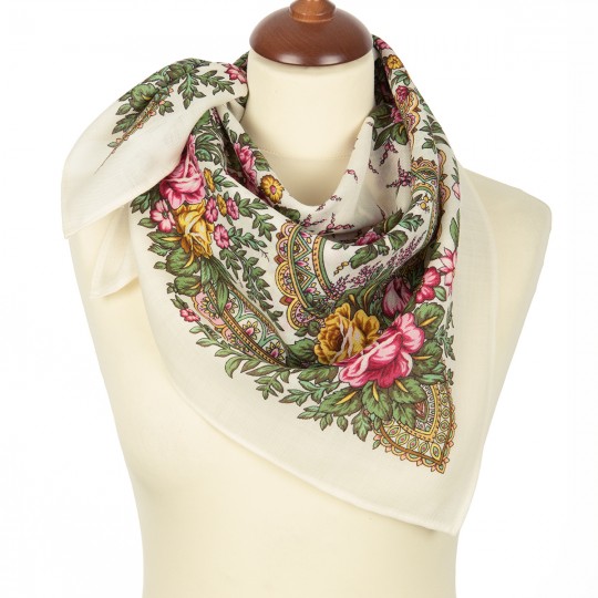 Esarfa premium Surge of Joy din lana, ivory, 72x72cm