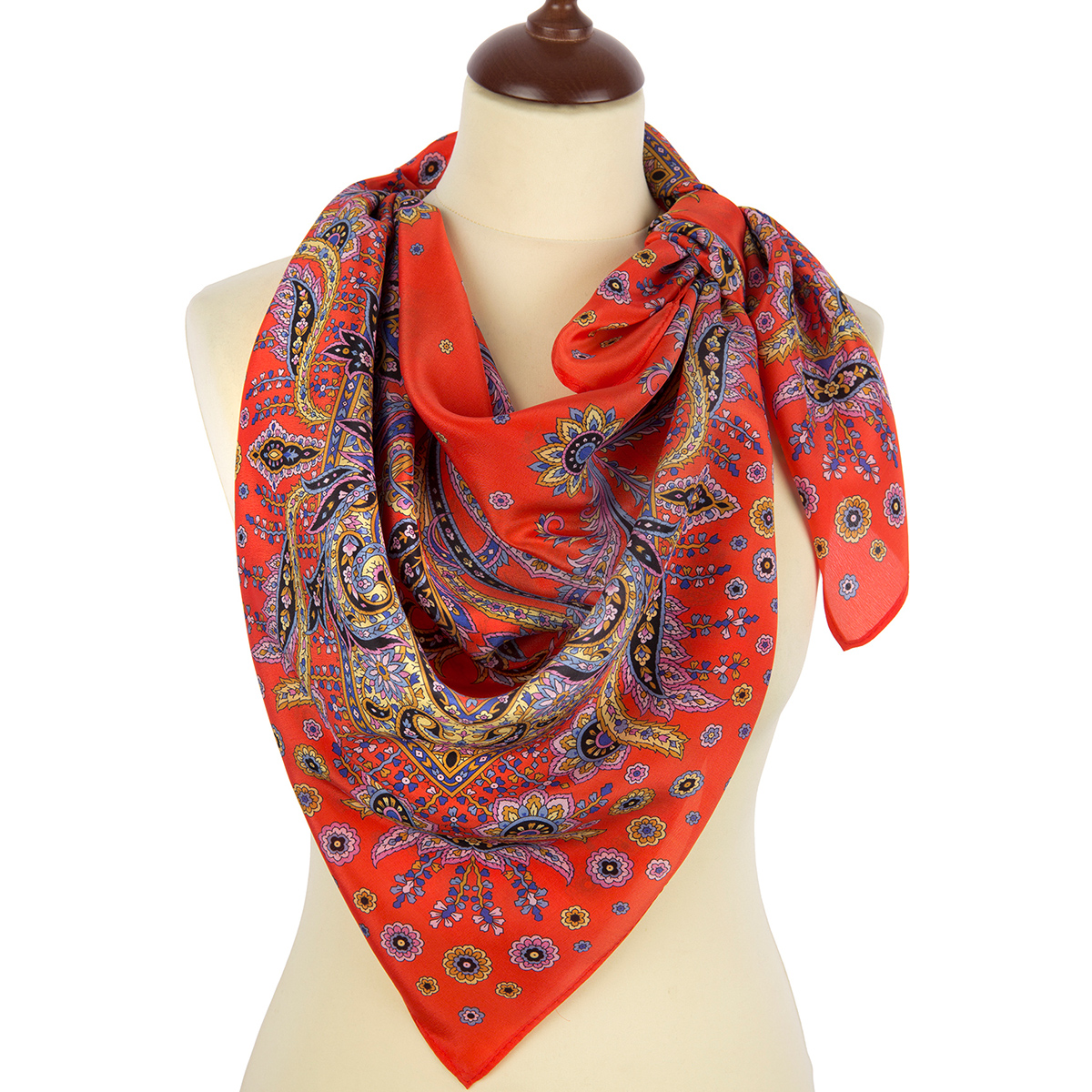 Premium scarf Coral Breeze, crepe de chine silk - 89x89cm