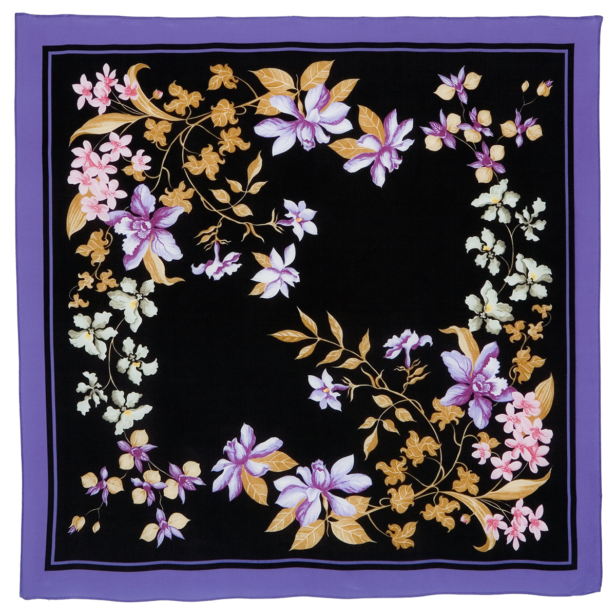 Russian scarf Gardenia, crepe de chine silk - 89x89cm