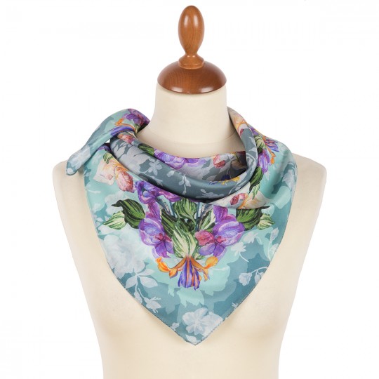 Premium scarf Iris, crepe de chine silk - 65x65cm