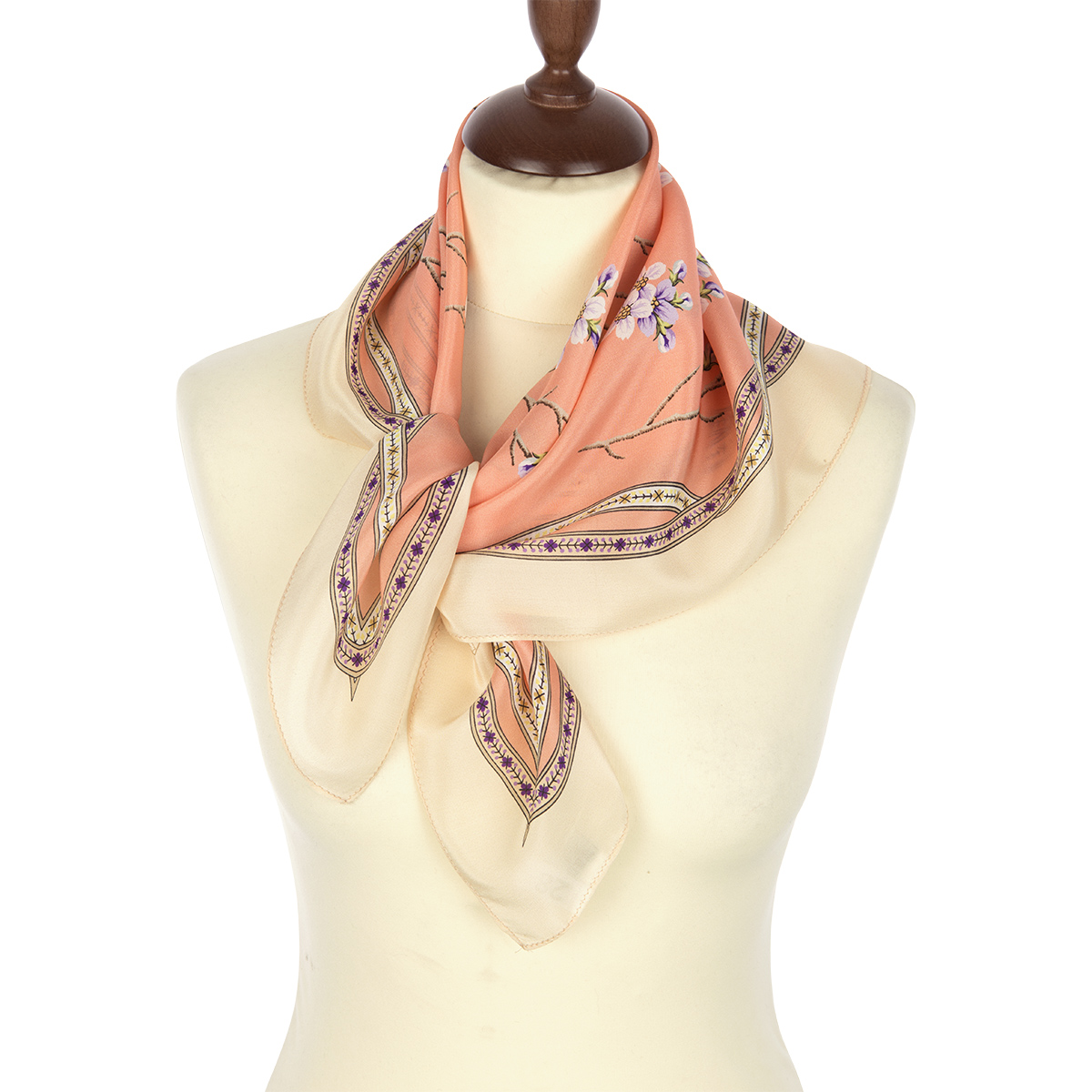 Esarfa premium Ringing Morning din matase crepe de chine, 65x65cm