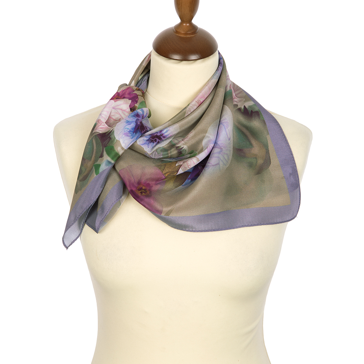 Premium scarf Pansy, crepe de chine silk - 65x65cm