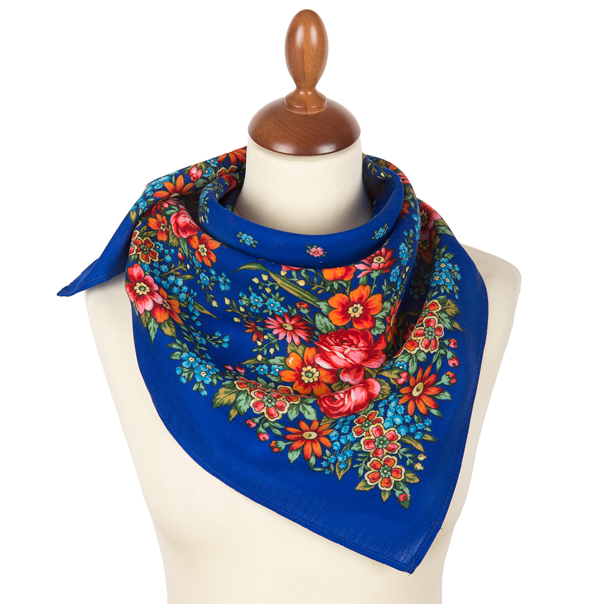 Premium scarf My Garden wool, blue - 72x72cm