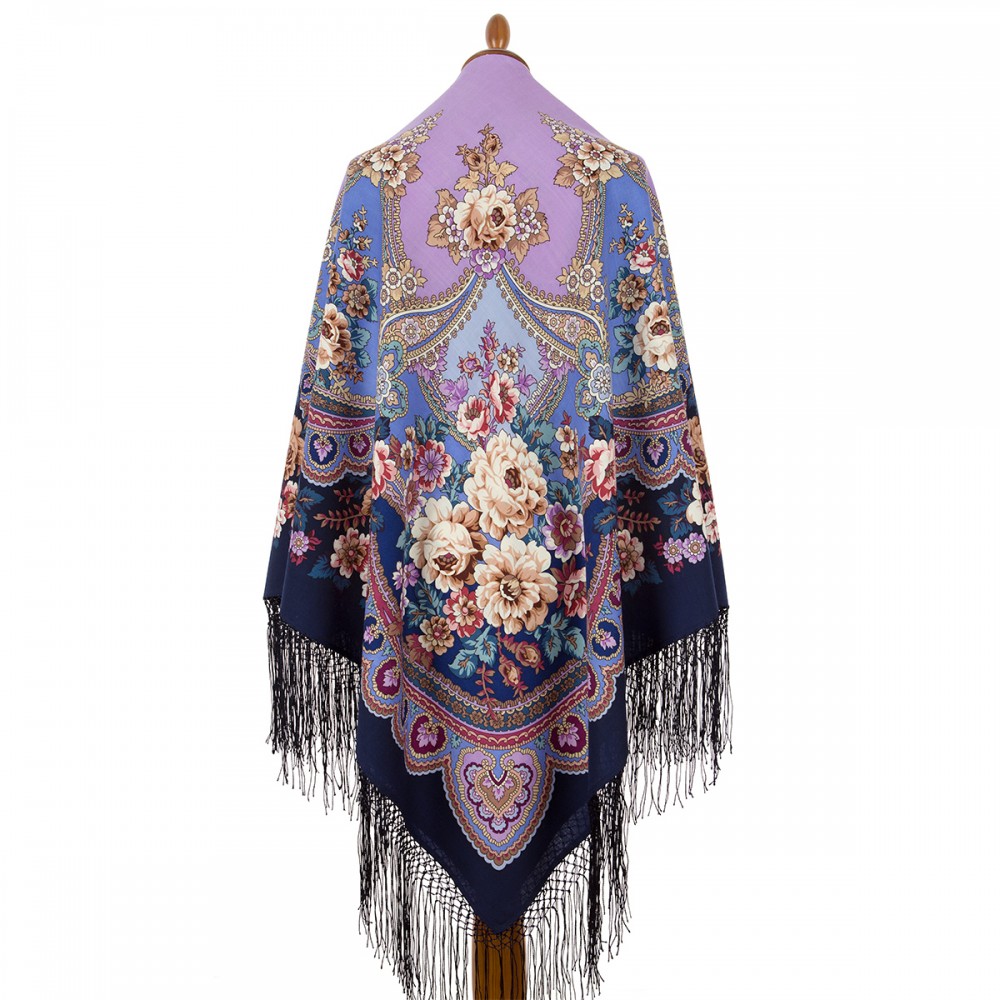 Premium shawl Seasons Winter, wool, blue marin - 148x148cm