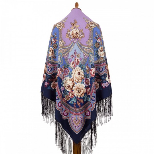 Premium shawl Seasons Winter, wool, blue marin - 148x148cm