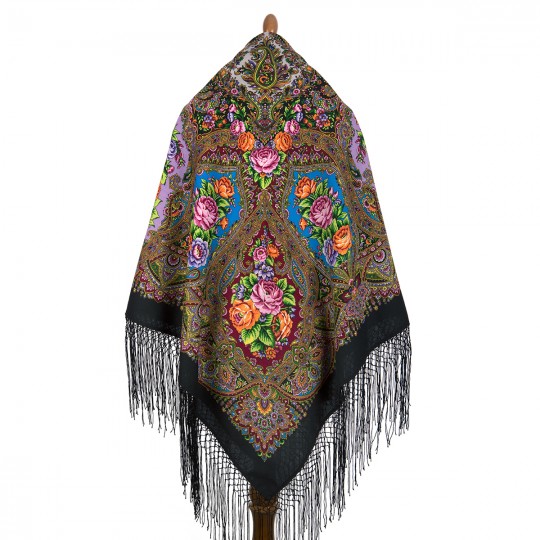 Premium shawl My magic Mirror, wool, black - 148x148cm