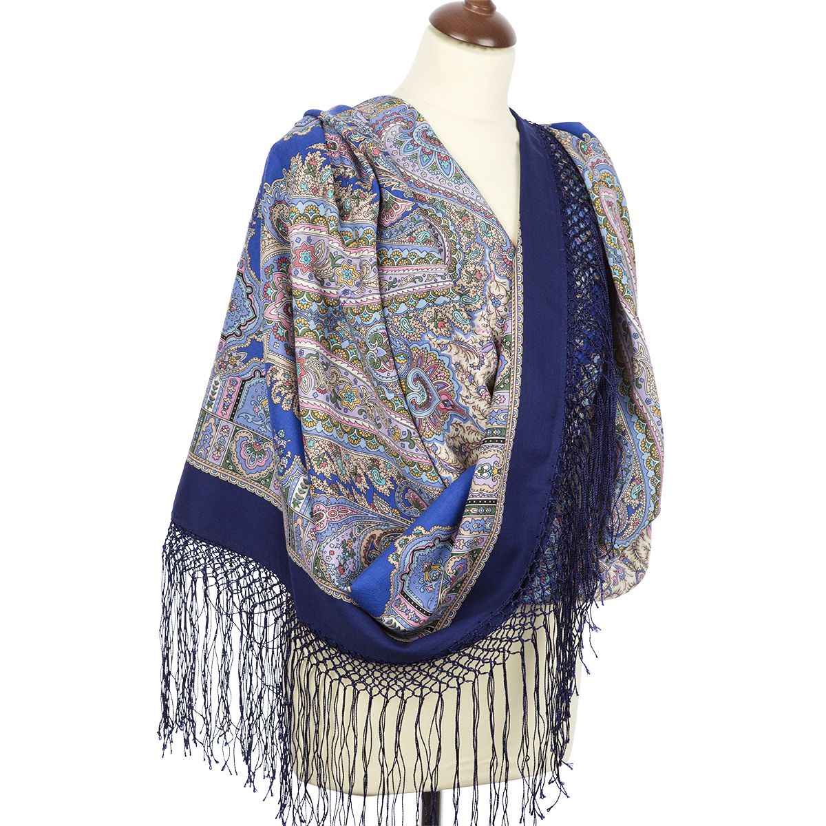 Sal premium Eastern tale din lana, bleumarin, 148x148cm