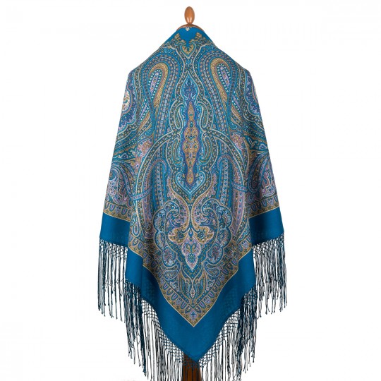 Premium shawl Mysterious Evening, wool, blue marin - 148x148cm