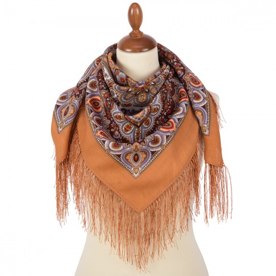 Premium scarf Light in the Window, wool, caramel brown - 89x89cm