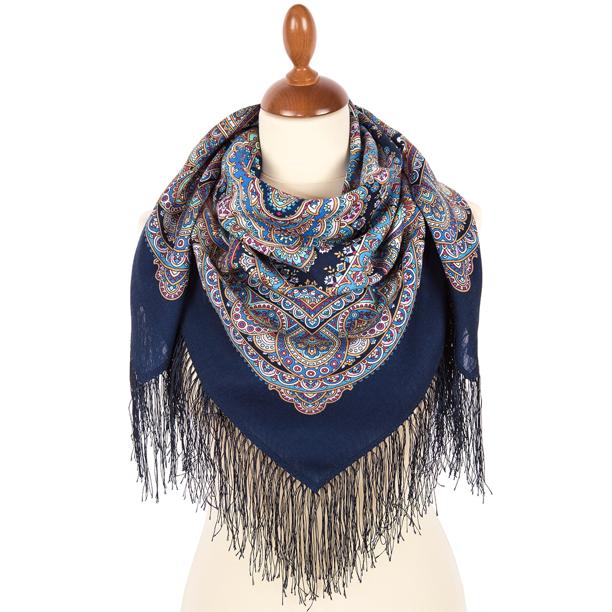 Premium scarf Spring Rain Song, wool, indigo blue - 89x89cm