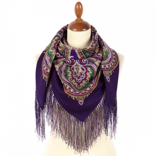 Premium scarf The Best Day, wool, purple velvet - 89x89cm