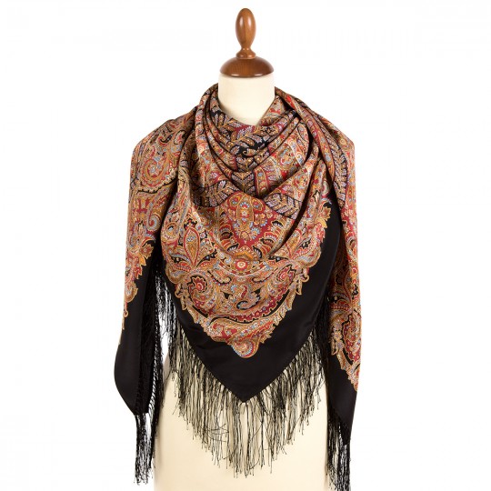 Premium shawl Magnificent Century, silk, black - 130x130cm