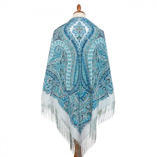 Premium shawl Magnificent Century, silk, sandy blue - 130x130cm