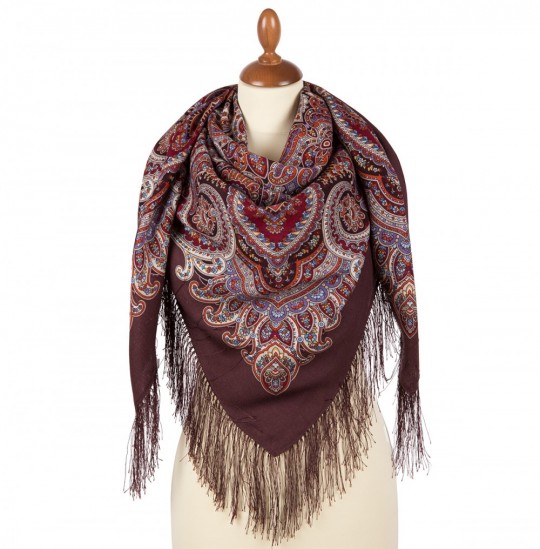 Premium shawl Waiting for the Holiday, wool, burgundy mauve - 125x125cm