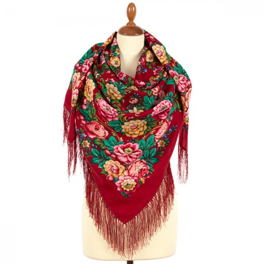 Sal premium Rejuvenating Apples din lana, rosu grena, 125x125cm