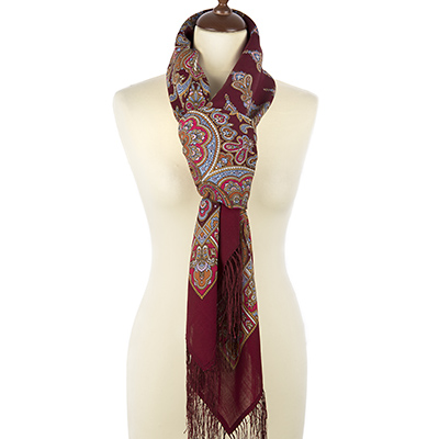 Premium shawl Magical Dance, wool, garnet - 125x125cm