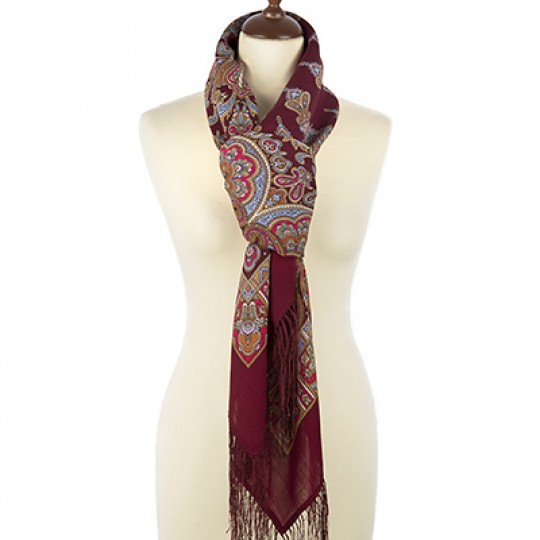 Premium shawl Magical Dance, wool, garnet - 125x125cm