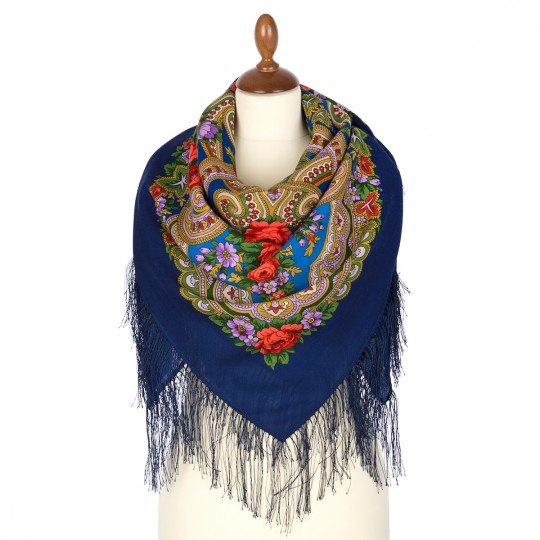 Premium shawl Serenade, wool, blue - 125x125cm