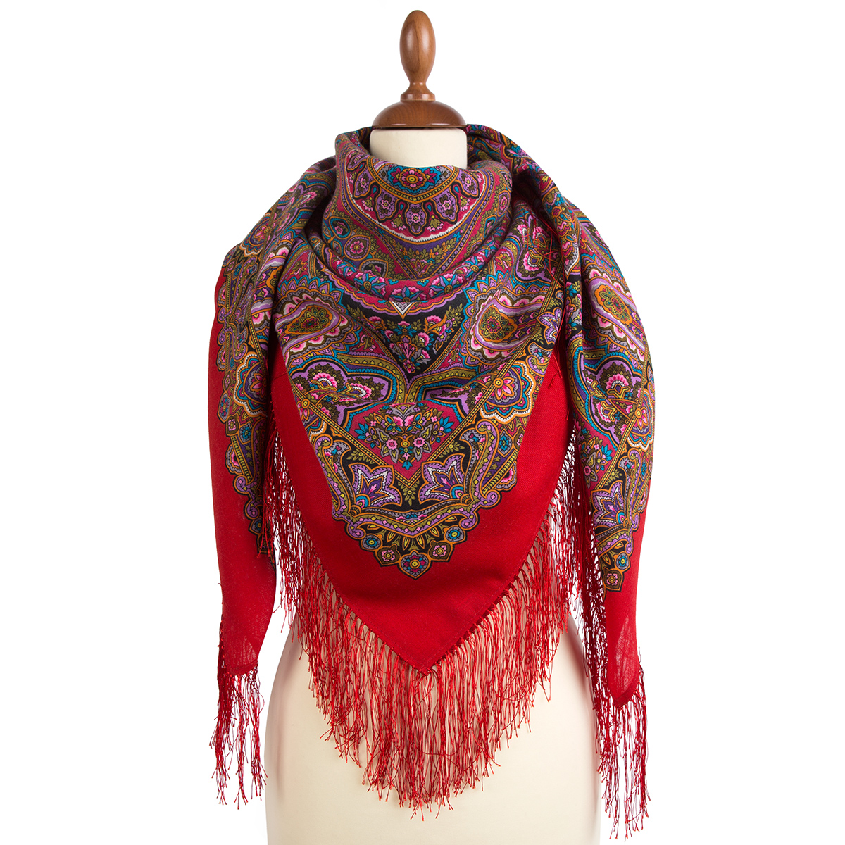 Premium shawl Gingerbread house, wool, red - 125x125cm