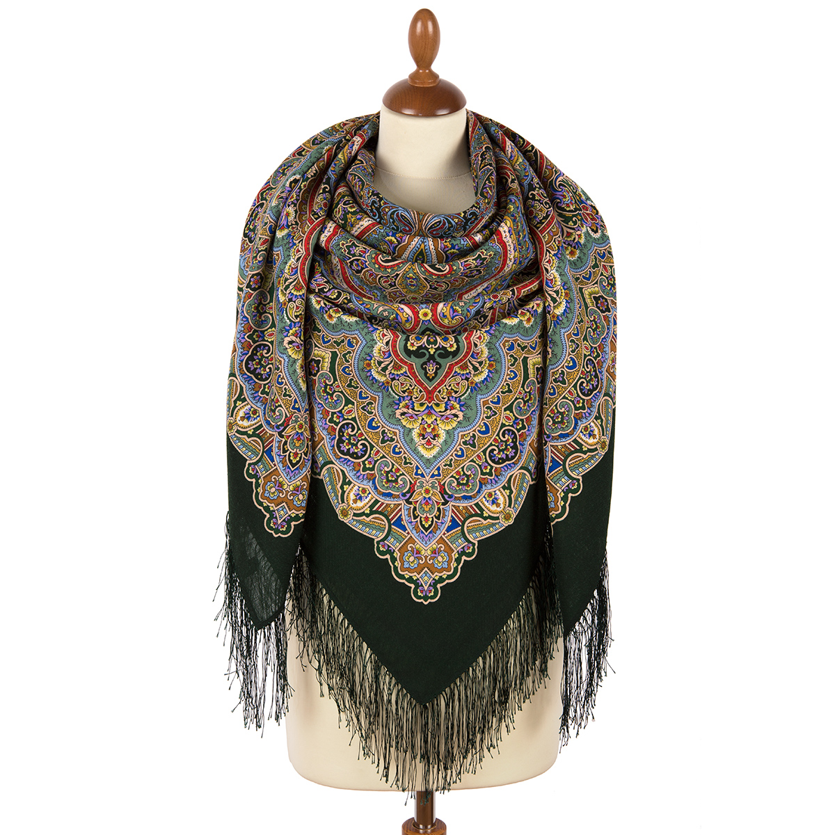 Premium shawl Trinity Morning , wool, intese forest green - 146x146cm