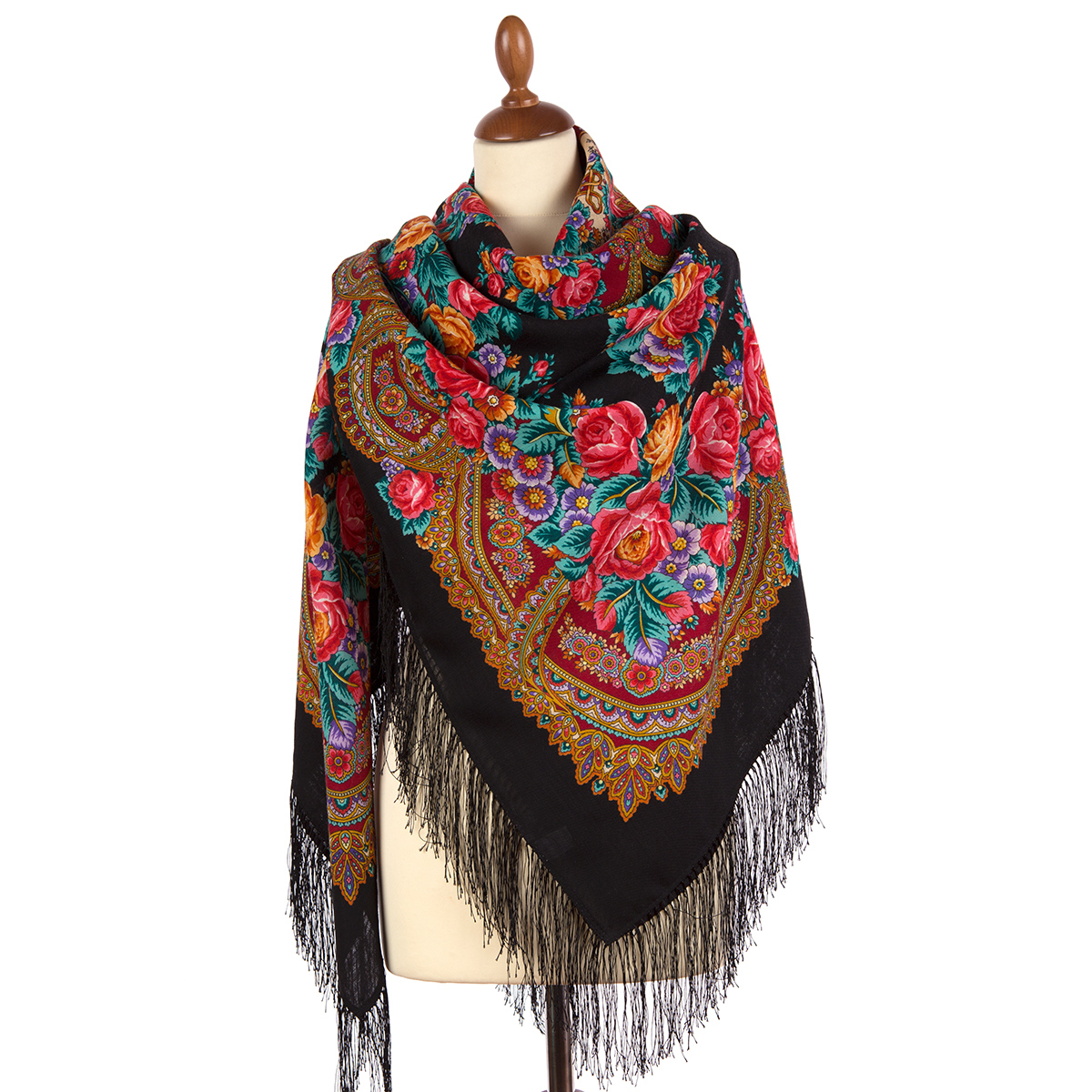 Premium shawl Noble Nest, wool, black - 146x146cm