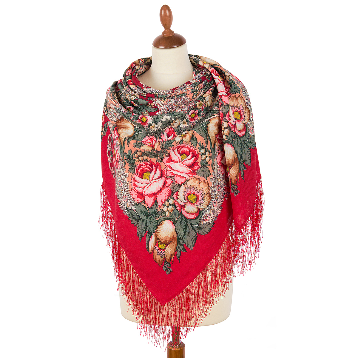 Premium shawl Song of the Fairy Forest, wool, red - 146x146cm