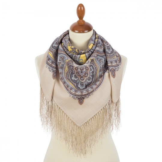 Premium scarf The Best Day, wool, sandy beige - 89x89cm