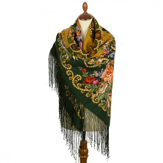 Premium shawl Gypsy Aza, wool, green - 148x148cm