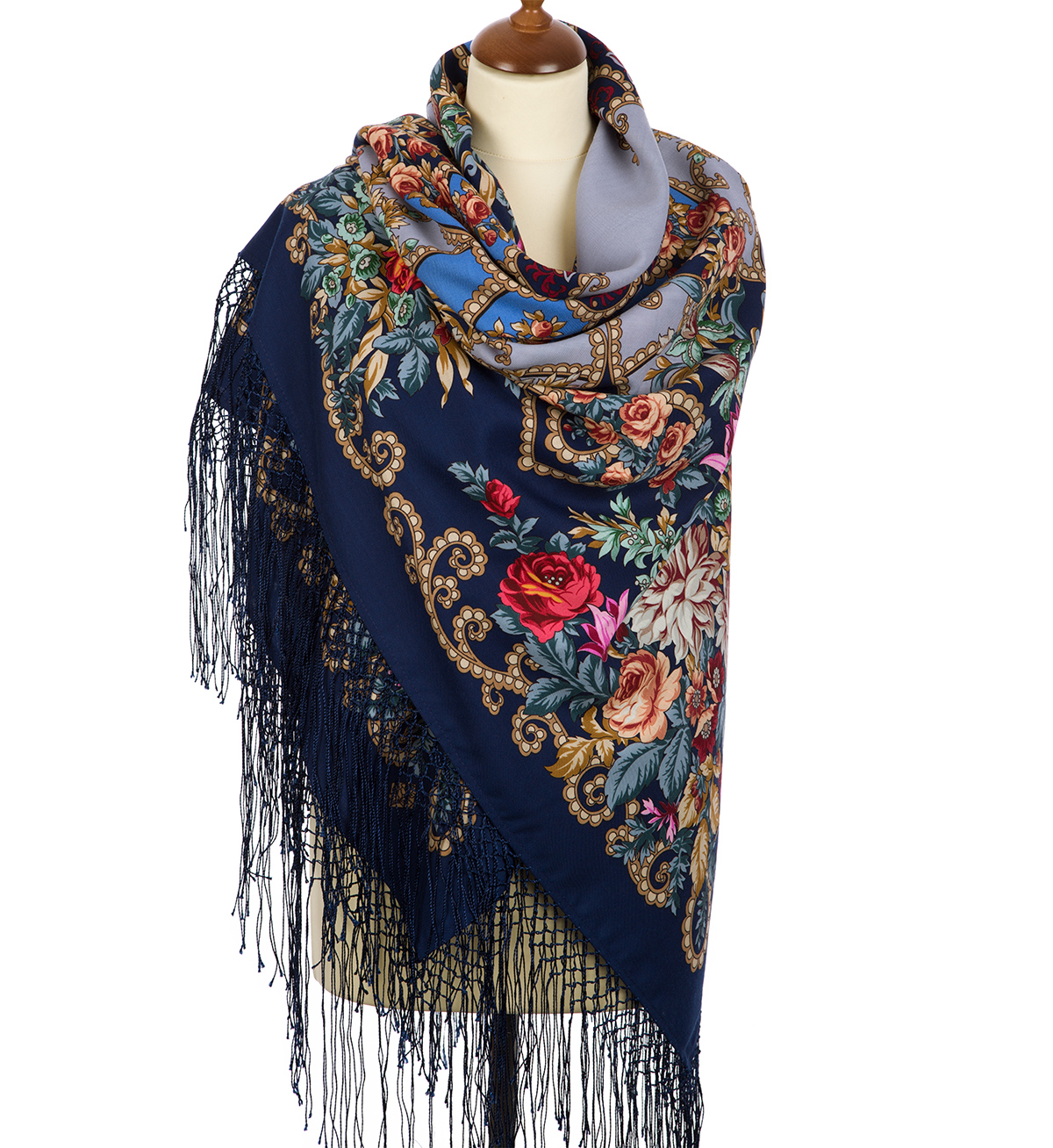 Sal premium Gypsy Aza din lana, bleumarin, 148x148cm
